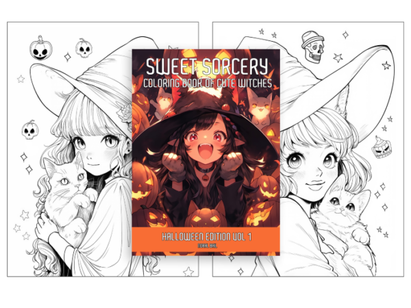 Sweet Sorcery Coloring Book of Cute Witches: Halloween Edition Vol 1